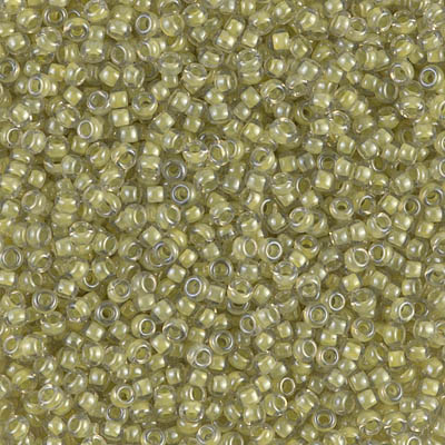 0378 - 10g Size 11/0 Miyuki seed beads in Light Olive lined Crystal Lustre