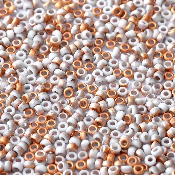 55066 - 10g Size 11/0 Miyuki seed beads in Matt White/Sunset - discontinued