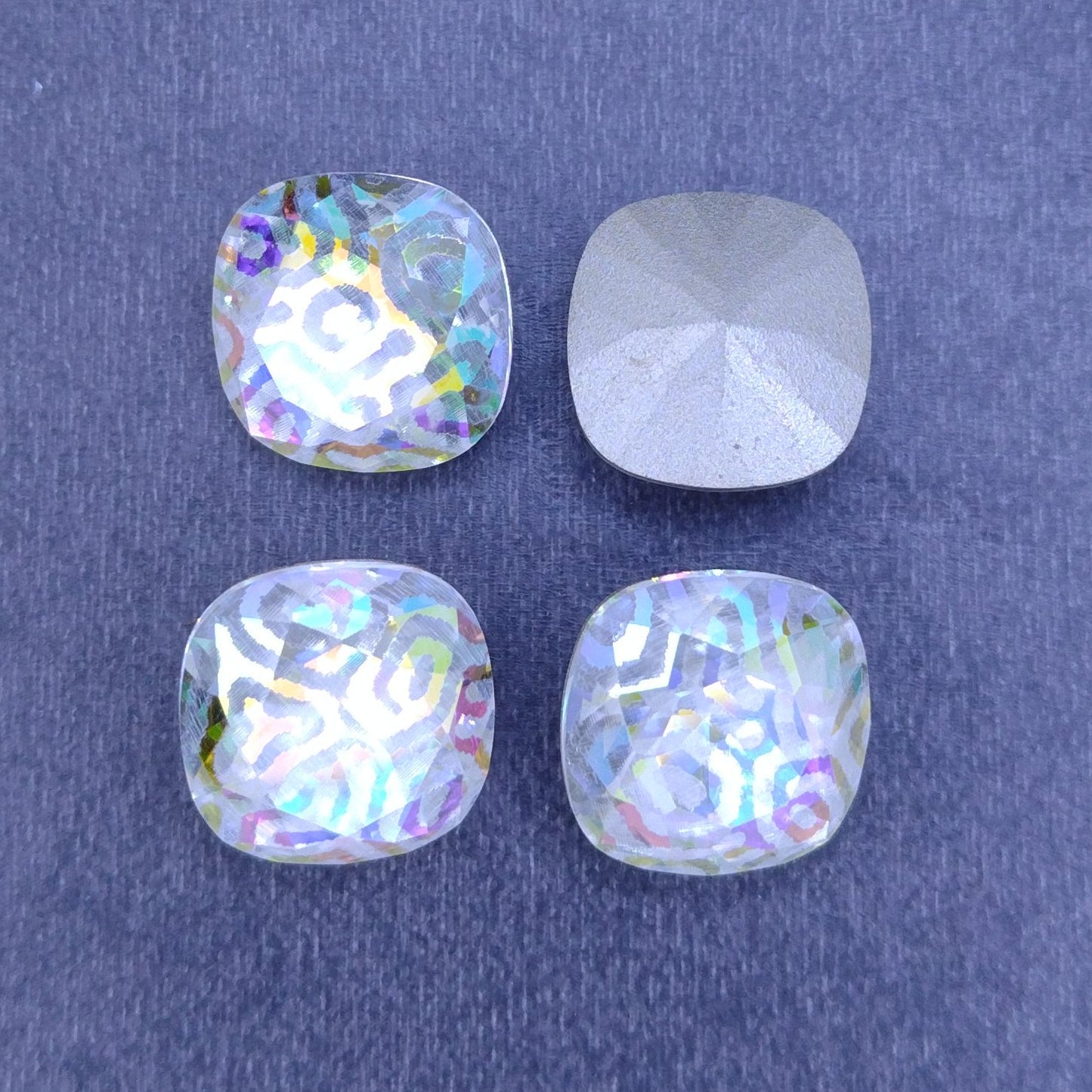 12mm Square in Crystal AB with Laser Etched Fingerprints (Aurora)