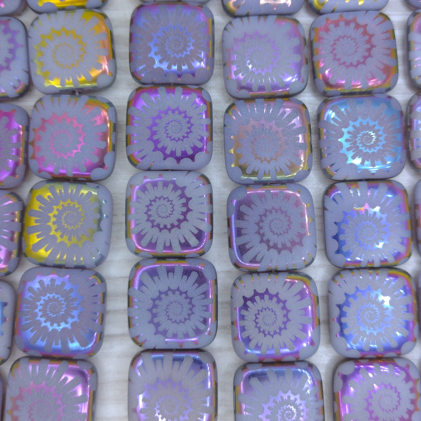 6 x 16mm beads in Purple Opal with laser etched shell