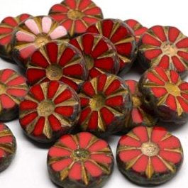 5 x 12mm TC Sunflowers in Coral Picasso/Gold