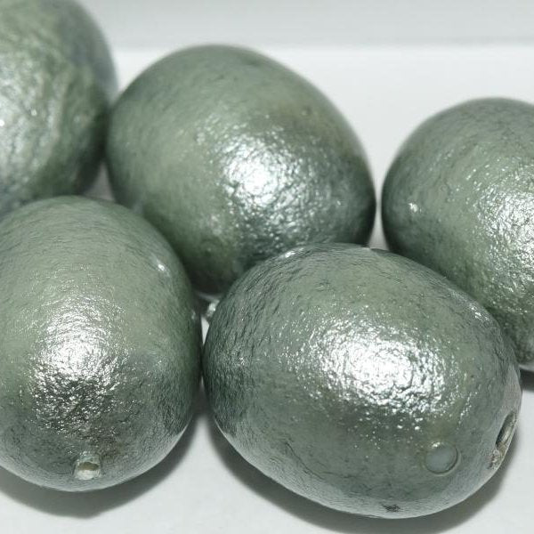 803 - Paper Mache olive bead in Pale Green (24x18mm)