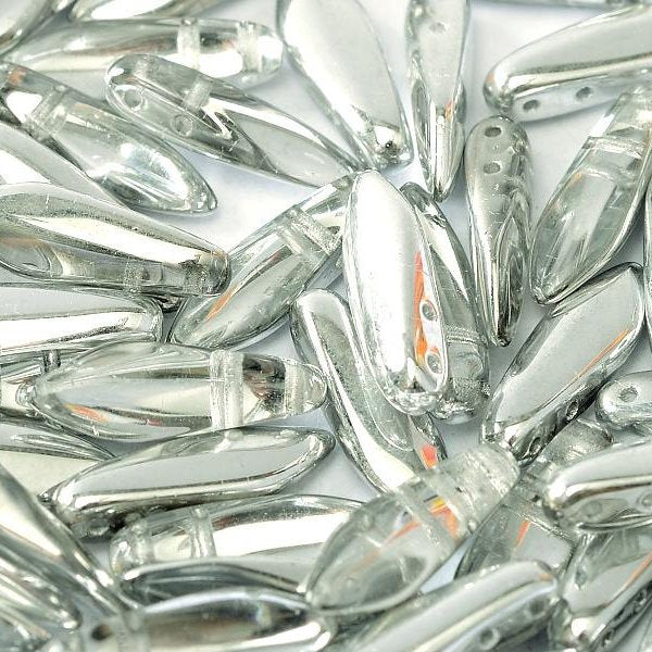 10 x two hole daggers in Silver/Crystal (5x16mm)