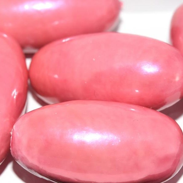 205 - Paper Mache olive bead in Cranberry Pearl (40x18mm)