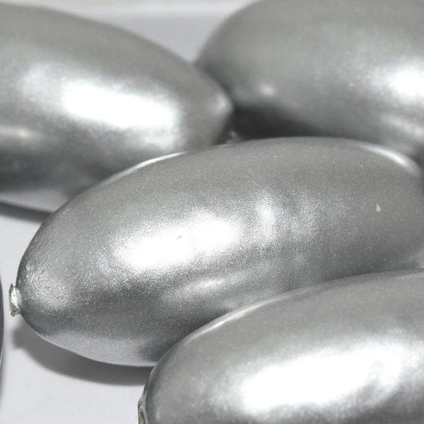 002 - Paper Mache olive bead in Silver (40x18mm)