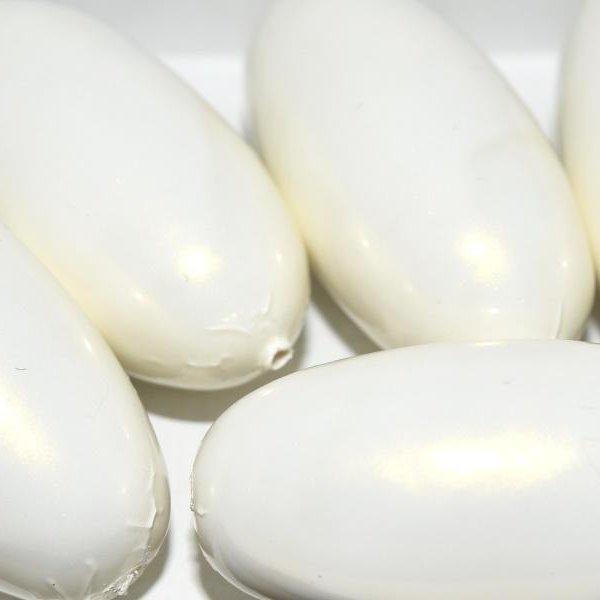 200 - Paper Mache olive bead in White (40x18mm)