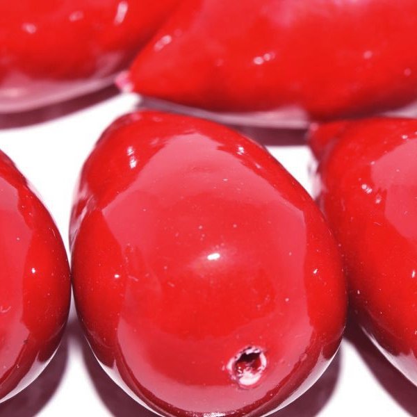 214 - Paper Mache drop bead in Red Pearl (40x23mm)