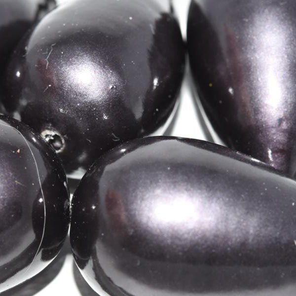 Paper Mache drop bead in Metallic Grey (40x23mm)