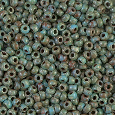 4514 - 10g Size 8/0 Miyuki seed beads in Opaque Seafoam Green Picasso