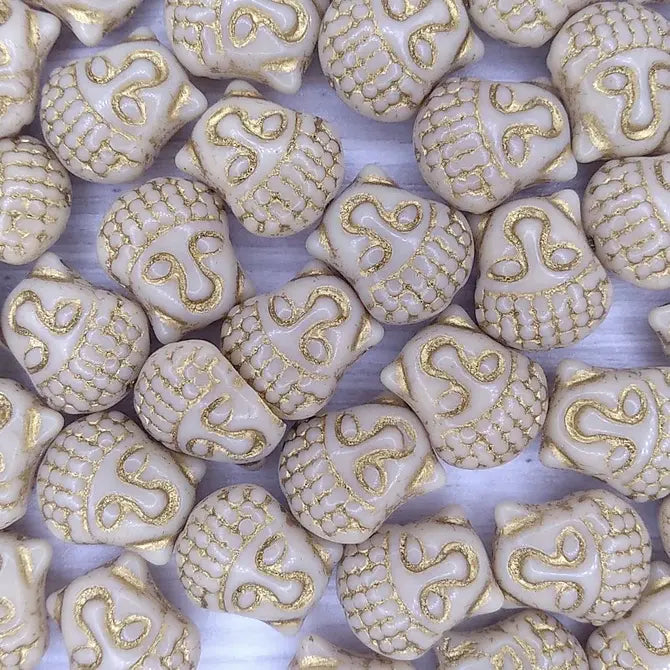 2 x Buddha Heads in Beige/Gold (15x14mm)