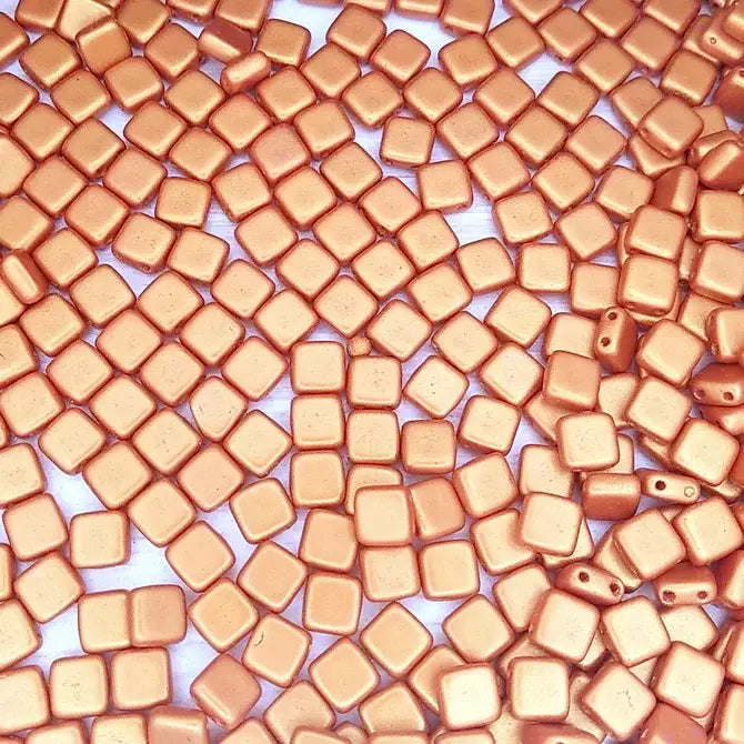 25 x 6mm Czech tiles in Gold Shine Brick Red