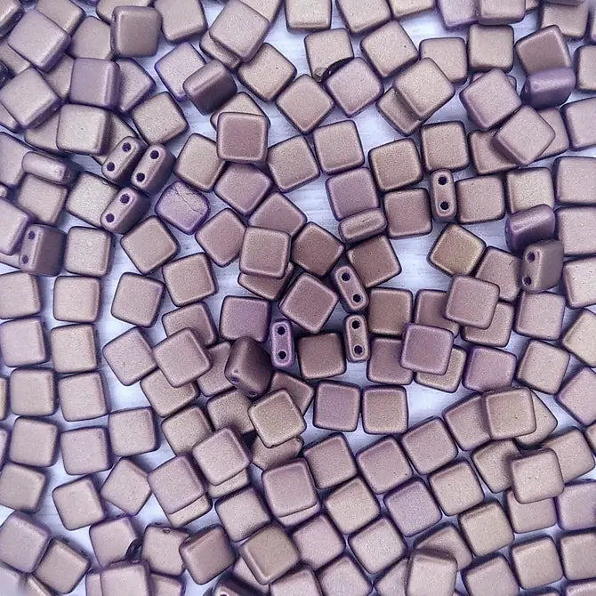 25 x 6mm Czech tiles in Gold Shine Saddle Brown