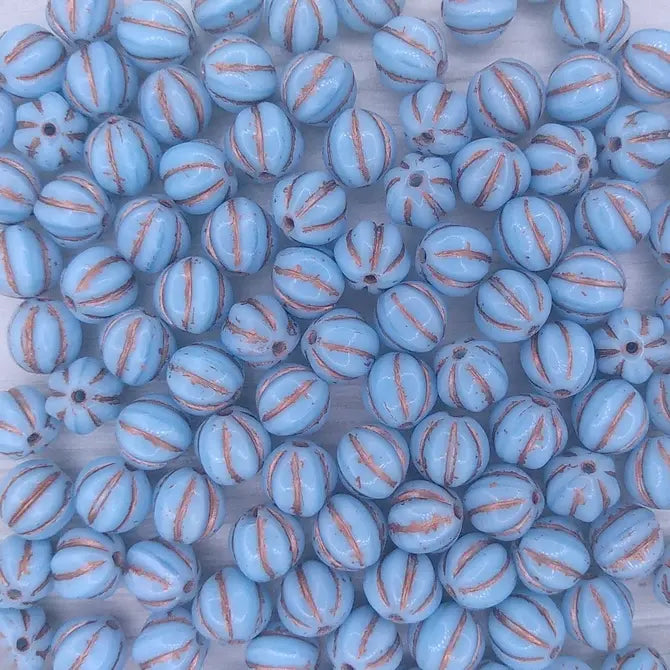 10 x 9mm melon beads in Turquoise/Copper