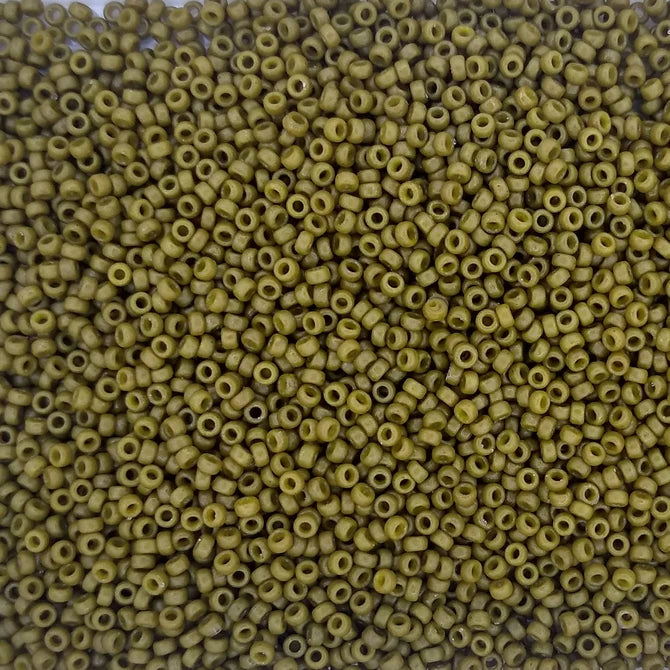 4491 - 25g Size 15/0 Miyuki seed beads in Duracoat Opaque Spanish Olive