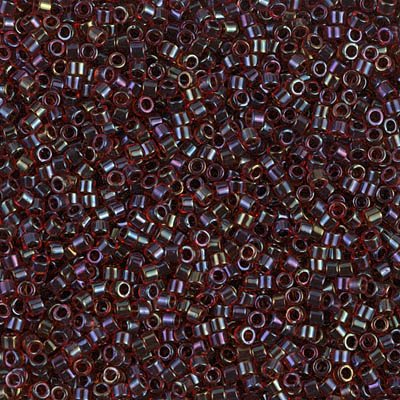 DB0297 - 1g Size 11/0 delicas in Dark Grey AB lined Garnet