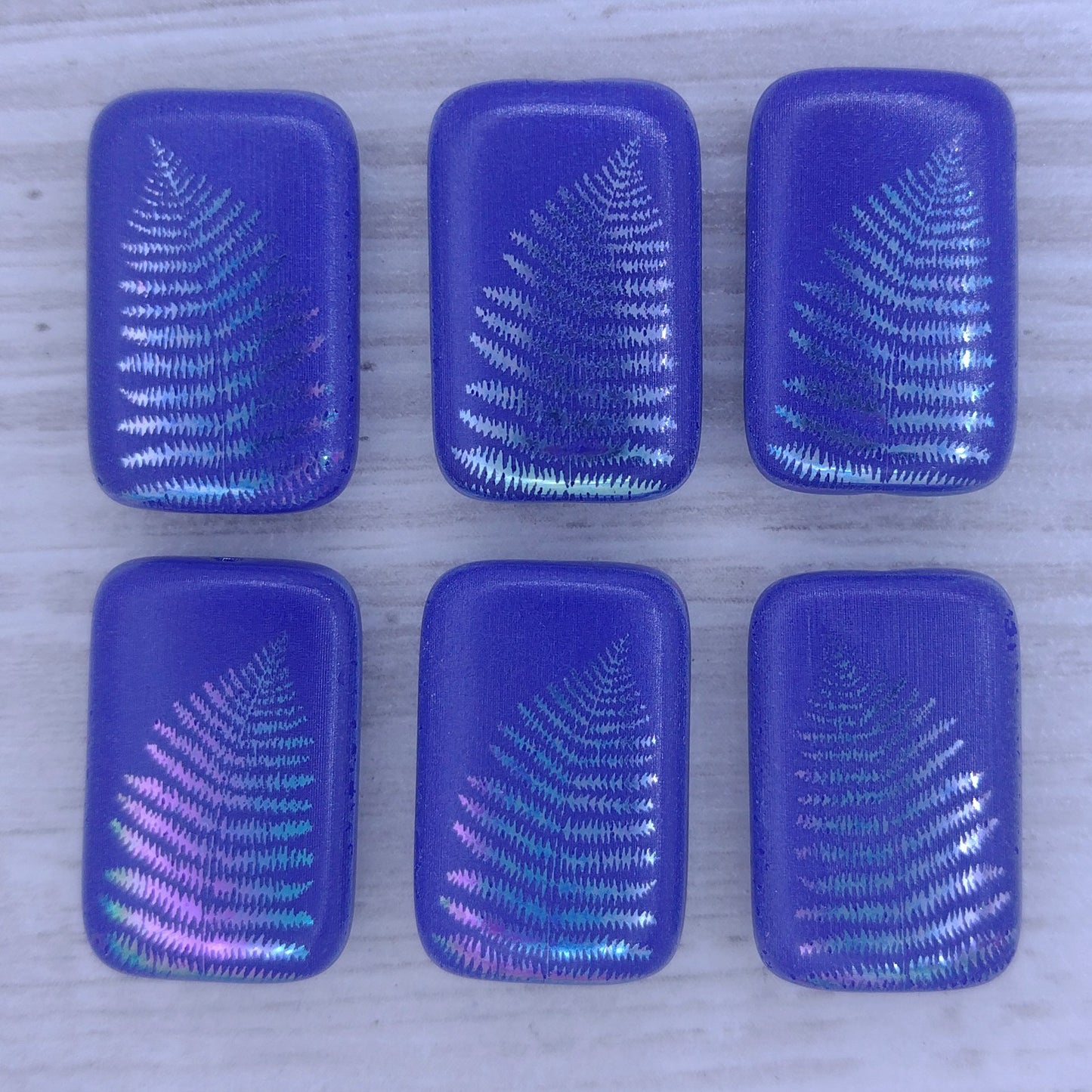 4 x Rectangular beads in Dark Blue with Fern design (18x12mm)