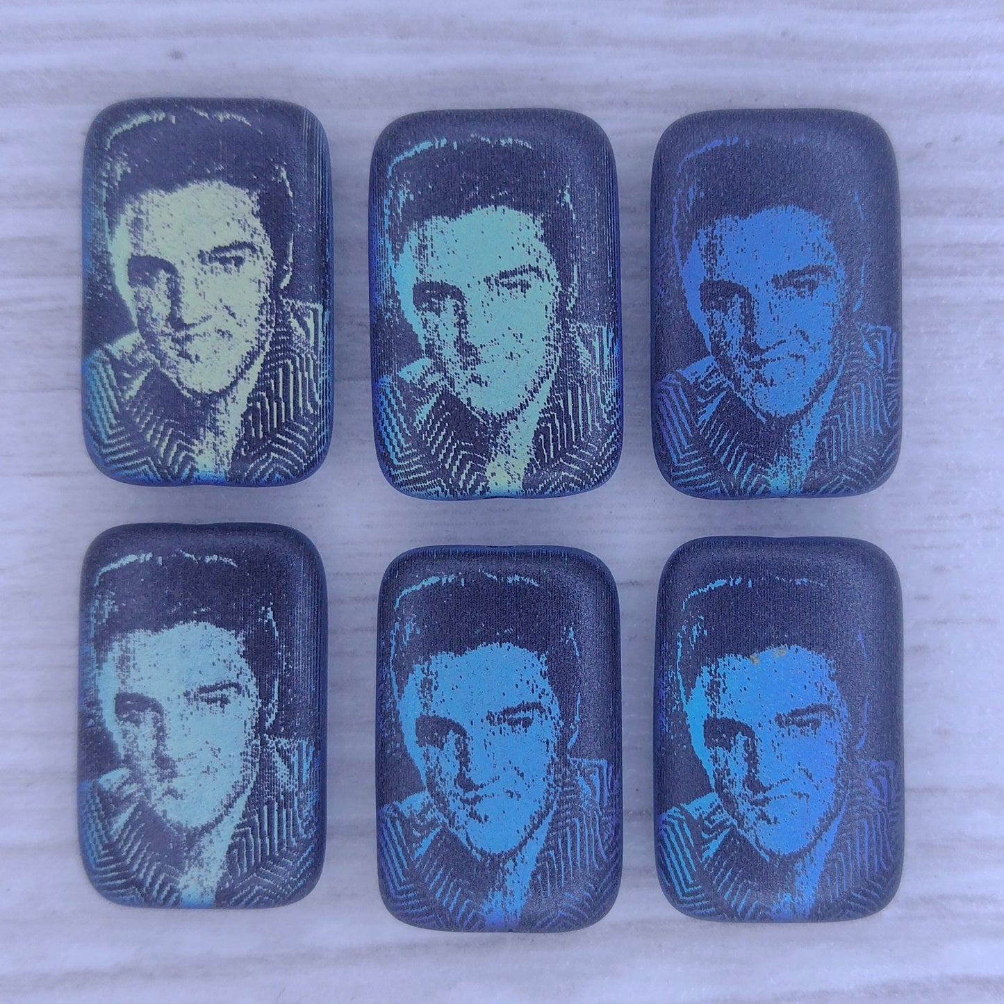 4 x rectangular beads in Matt Black with Elvis (18x12mm)