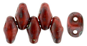 5g MiniDuo beads in Opaque Red Picasso