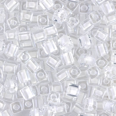 1104 - 10g Miyuki 4mm cubes in White lined Crystal