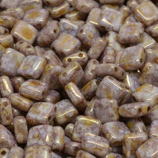 25 x 6mm Czech tiles in Pink Travertin/Gold Lustre