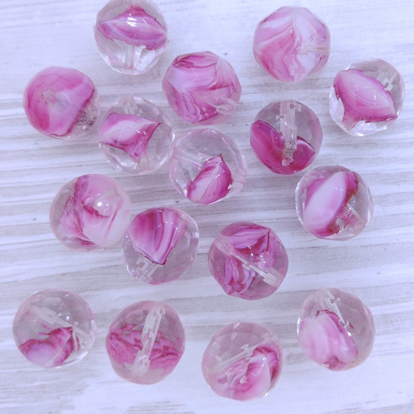 4 x 12mm faceted beads in Pink and Crystal