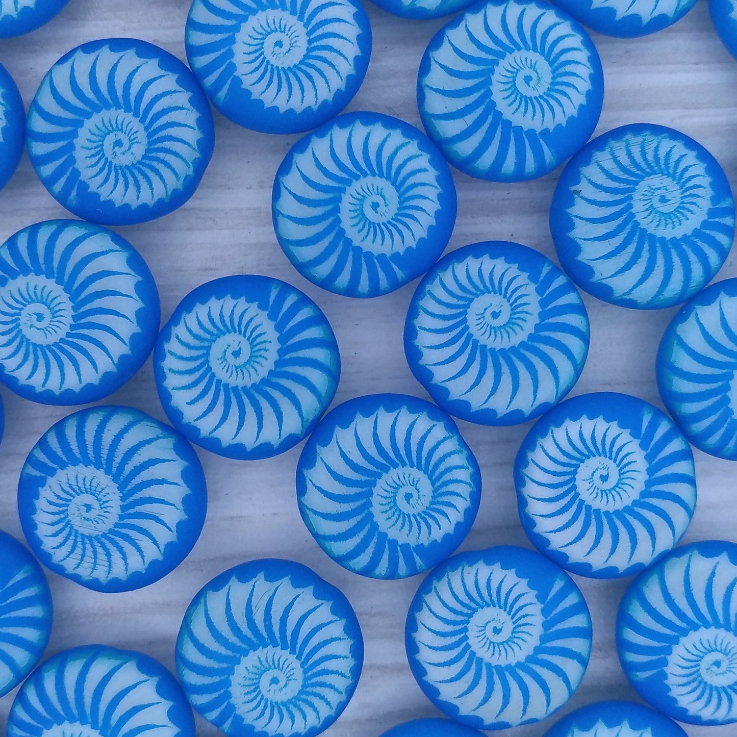 5 x 14mm lentil beads in Neon Electric Blue with Shell