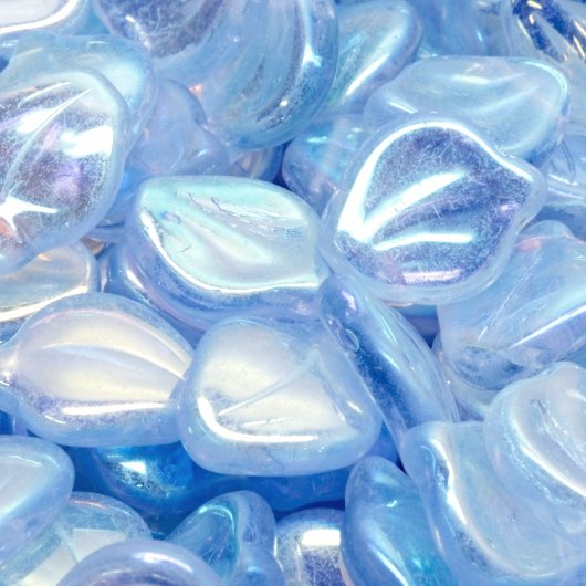 10 x Peony petals in Light Sapphire with Full AB (15x12mm)