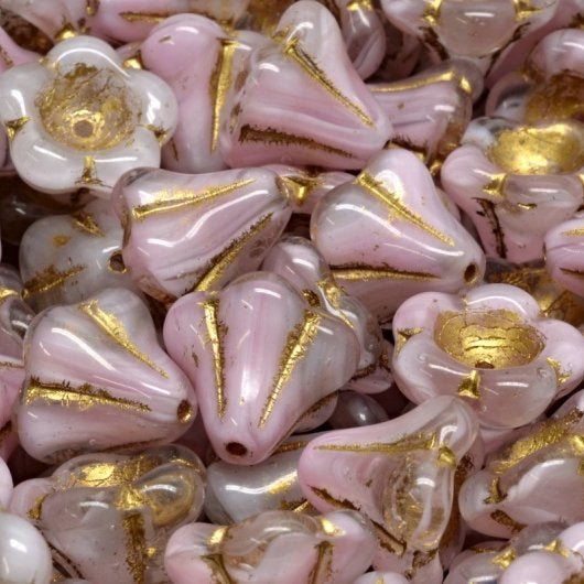 5 x Bell Flowers in Pink and Gold (11x13mm)