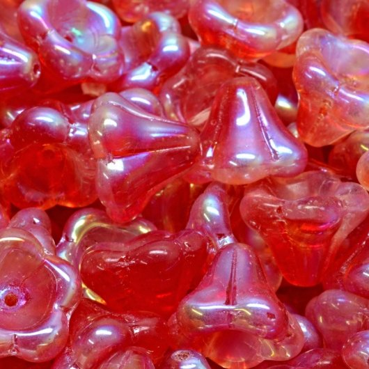 5 x Bell Flowers in Cranberry with Full AB (11x13mm)