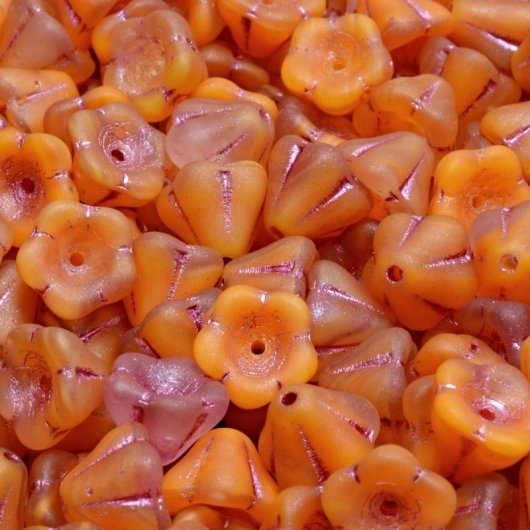 15 x Bell Flower in Matt Pumpkin/Pink Lustre (8x6mm)