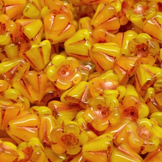 15 x Bell Flower in Yellow/Orange with Copper (8x6mm)