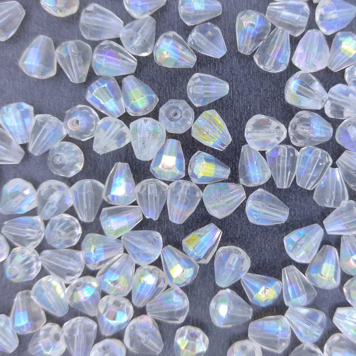 10 x faceted drops in Crystal AB (1950s) 5x8mm