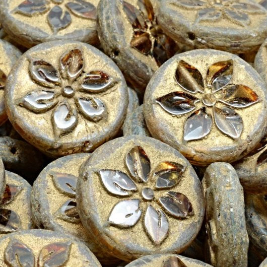 Pair of 18mm flower coins in Gold Picasso