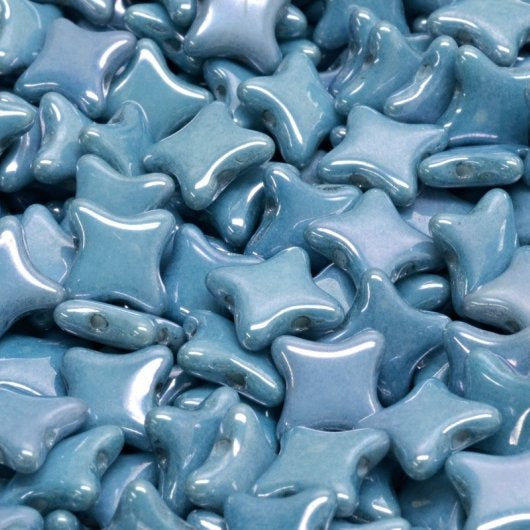 15 x 2 hole stars in Alabaster/Baby Blue Lustre