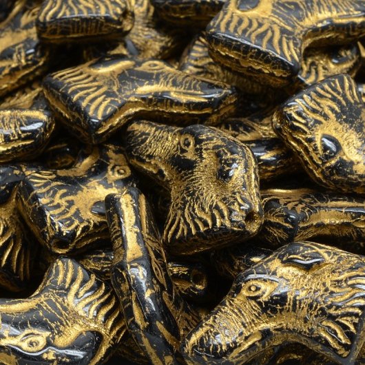 4 x dog heads in Black/Gold (20x13mm)