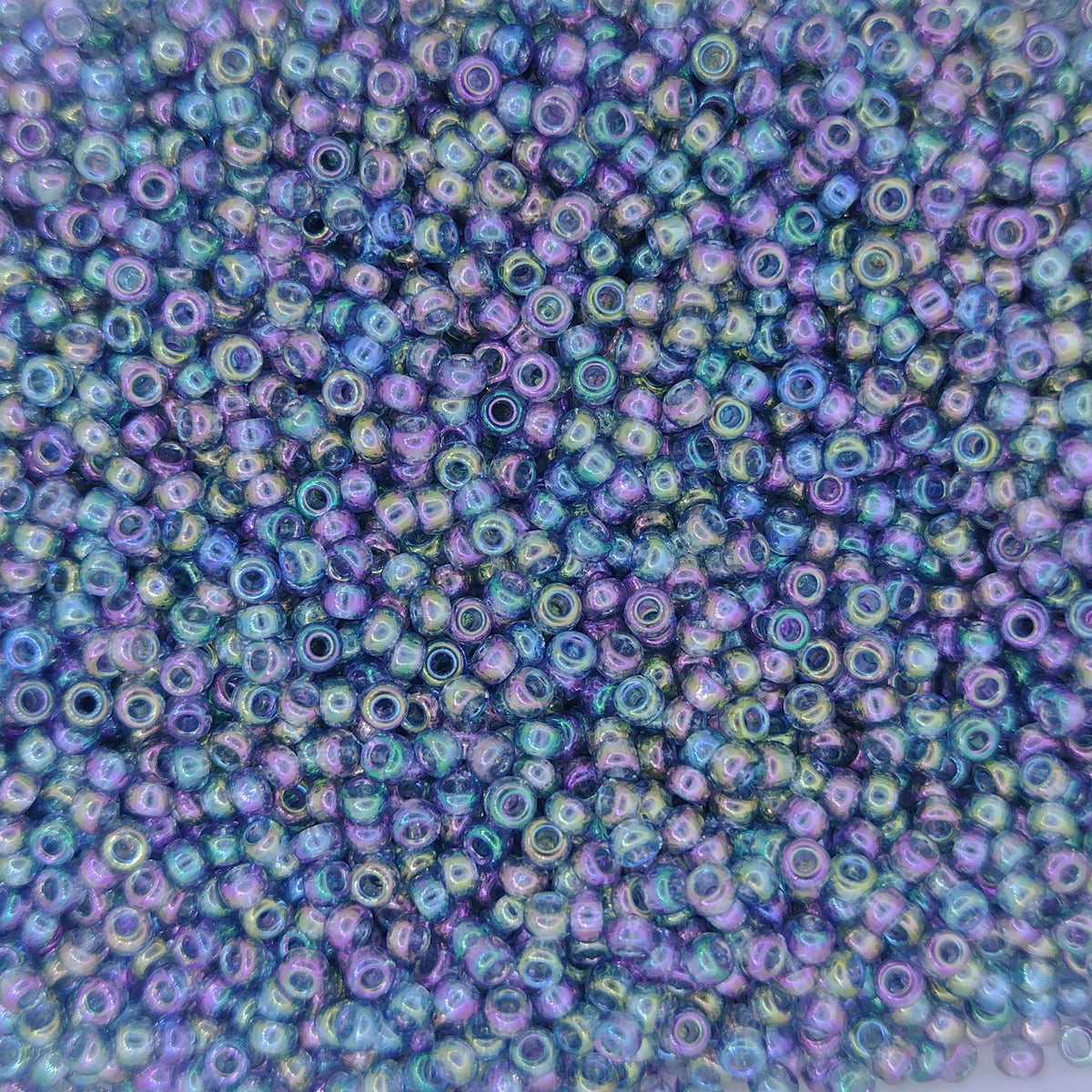2444 - 10g Size 11/0 Miyuki seed beads in Transparent Blue Grey Rainbow Gold Lustre