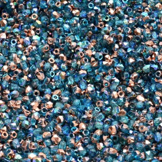 50 x True 2mm faceted beads in Aqua/Copper