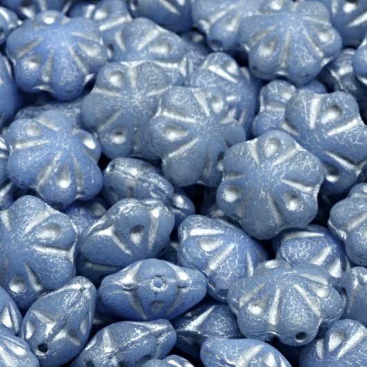 6 x 11mm Folklore beads in Matt Denim with Silver