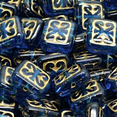 6 x Ornamental Cushions in Capri Blue with Gold (11x12mm)