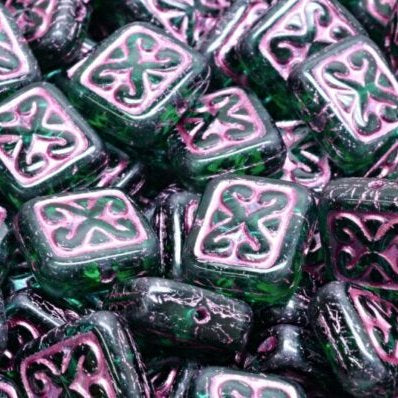 6 x Ornamental Cushions in Emerald with Pink (11x12mm)