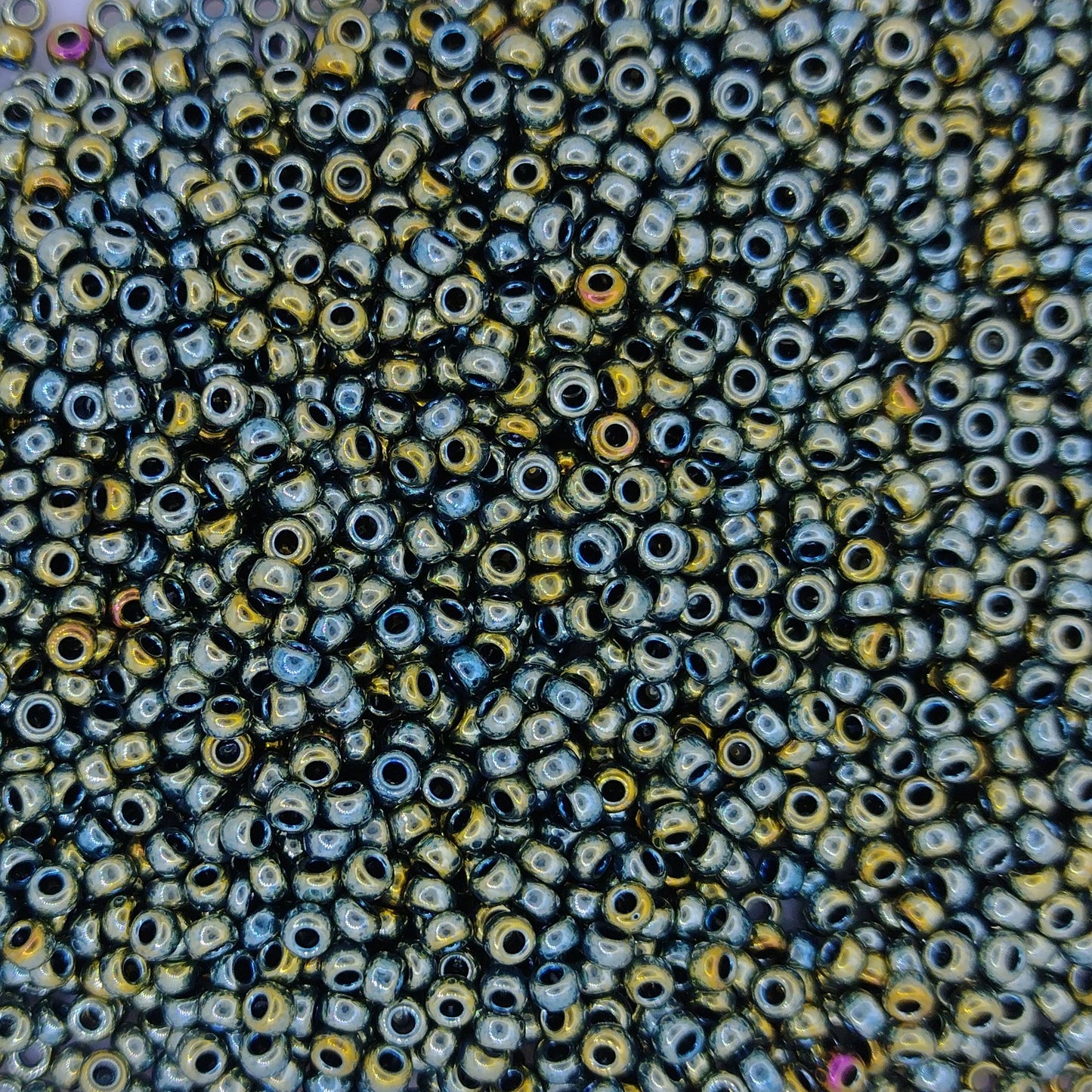 1958 - 10g Size 11/0 Miyuki seed beads in Metallic Olivine Iris