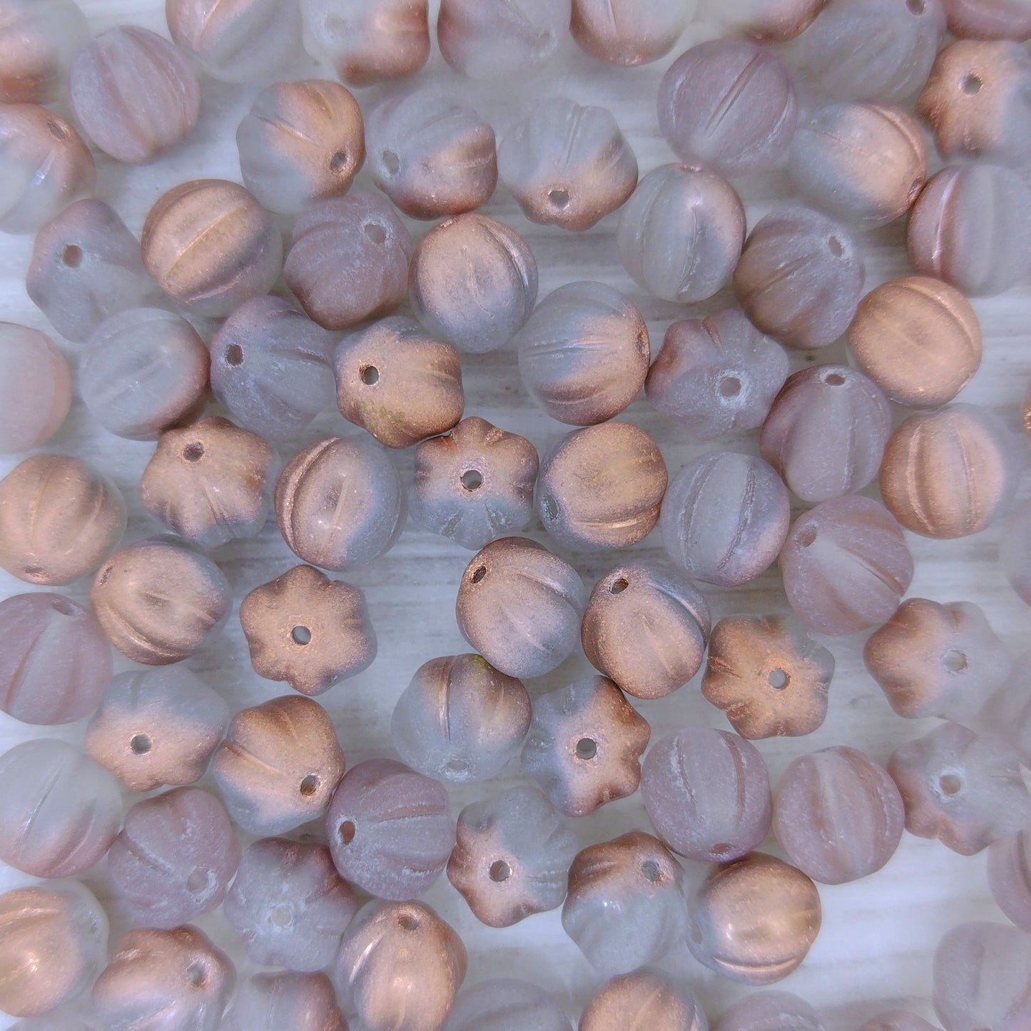 10 x 8mm melon beads in Matt Crystal/Capri Gold