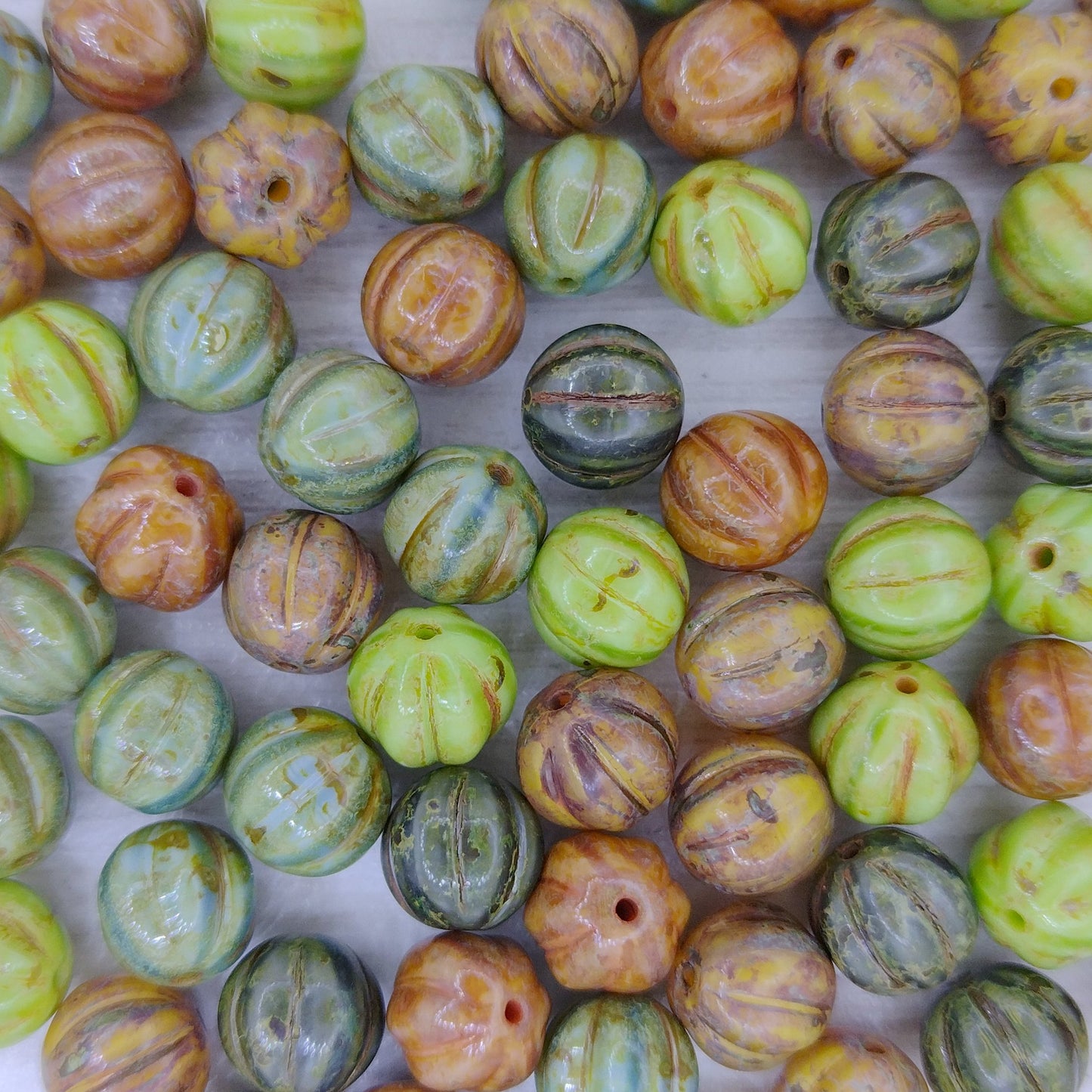 10 x 8mm melon beads in Autumnal Mix
