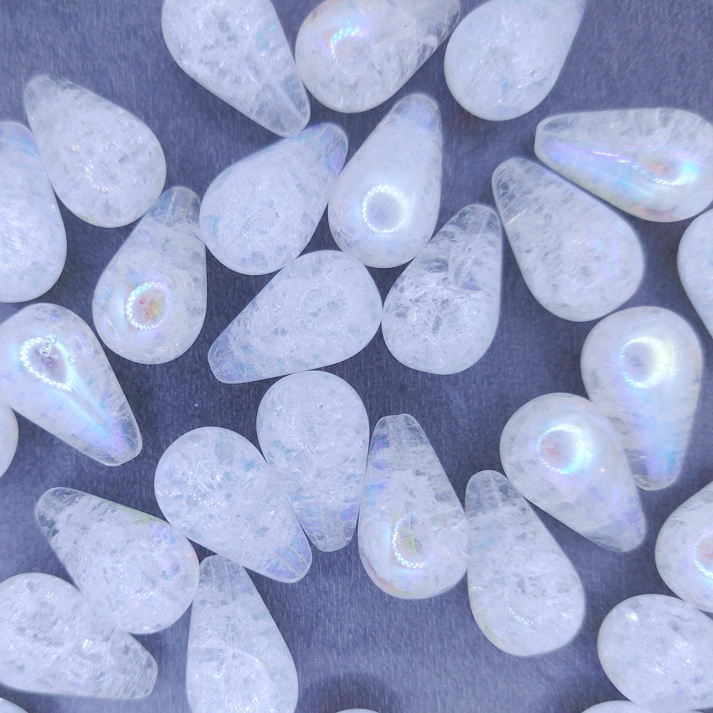 2 x Crackle drops in Crystal AB (18x11mm)