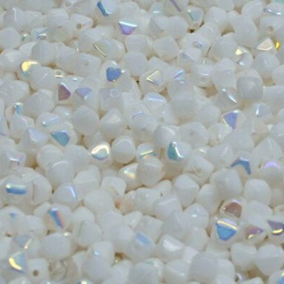 50 x 4mm pressed bicones in Opaque White AB