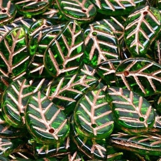 6 x Elm leaves in Dark Green/Rose Gold (14x9mm)