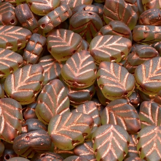 15 x Mint leaves in Matt Olivine with Copper (10x8mm)