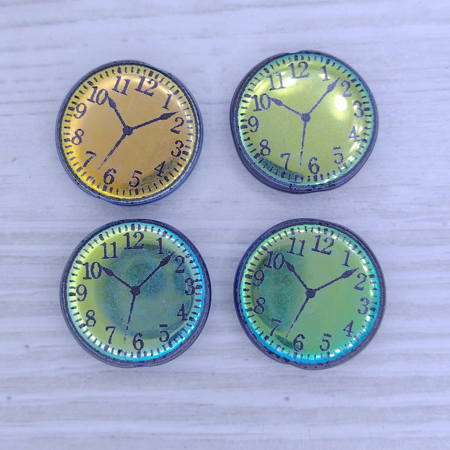 4 x 16mm disc beads in Black with laser etched Watch Face