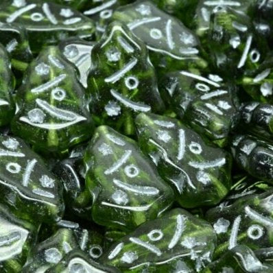 Pair of 17x12mm Christmas tree beads in Olivine with Silver