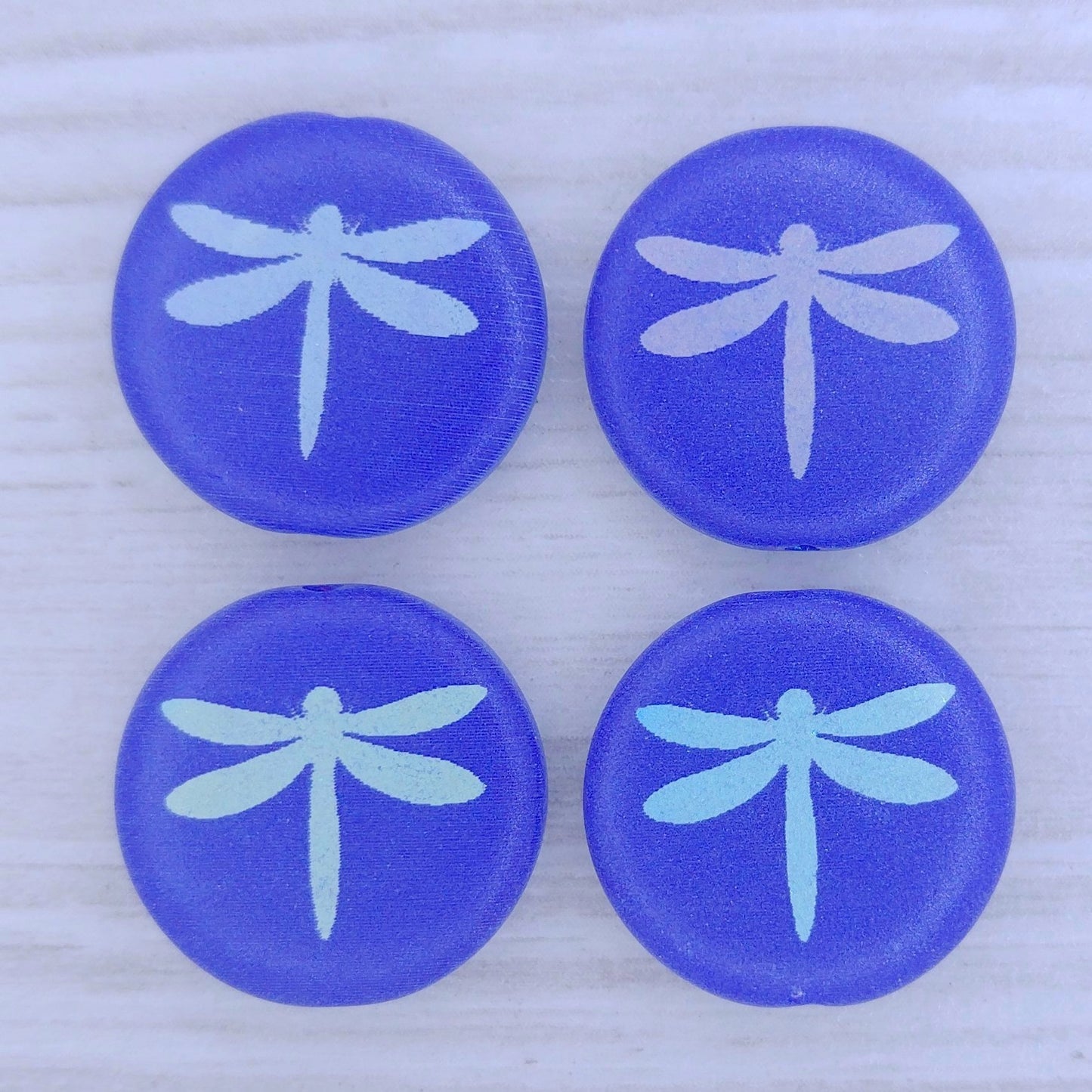 4 x 17mm discs in Matt Dark Blue with laser etched Dragonfly